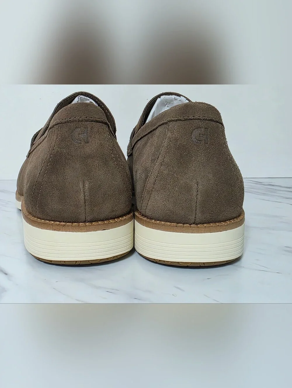 Cole Haan Brown Suede Penny Loafers with Cream Sole